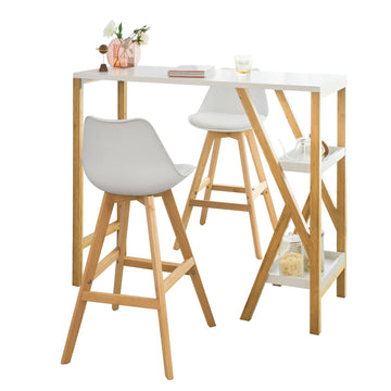 multifunctionele bartafel - keukentafel - eettafel - constructie van bamboe en MDF - ruime opbergruimte - veelzijdig gebruik - 122 cm x 107 cm x 45 cm - wit FWT56-W