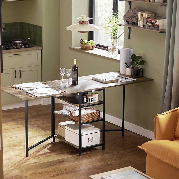 Opvouwbare eettafel - Keukentafel - Houten tafel - Uitschuifbaar blad - Ruimtebesparend ontwerp - Stevig metalen frame - 180 cm x 77 cm x 60 cm