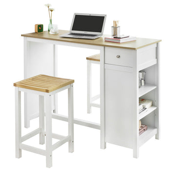 Aanrecht Ontbijtbar - Bistro Eiland - Opbergplanken - Voor-/achterlade - PB en MDF - 120x90x55cm - Wit - SoBuy Kruk Compatibel