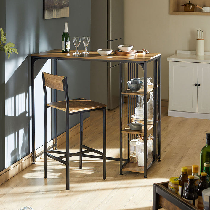 Moderne Bartafel - Keukentafel - Eettafel - Industrieel Design - Ruime opbergruimte met 3 planken - Stevig metalen frame - Krasbestendige vloerbeschermers - 115 cm x 107 cm x 50 cm - Vintage bruin of lichtgrijs opties