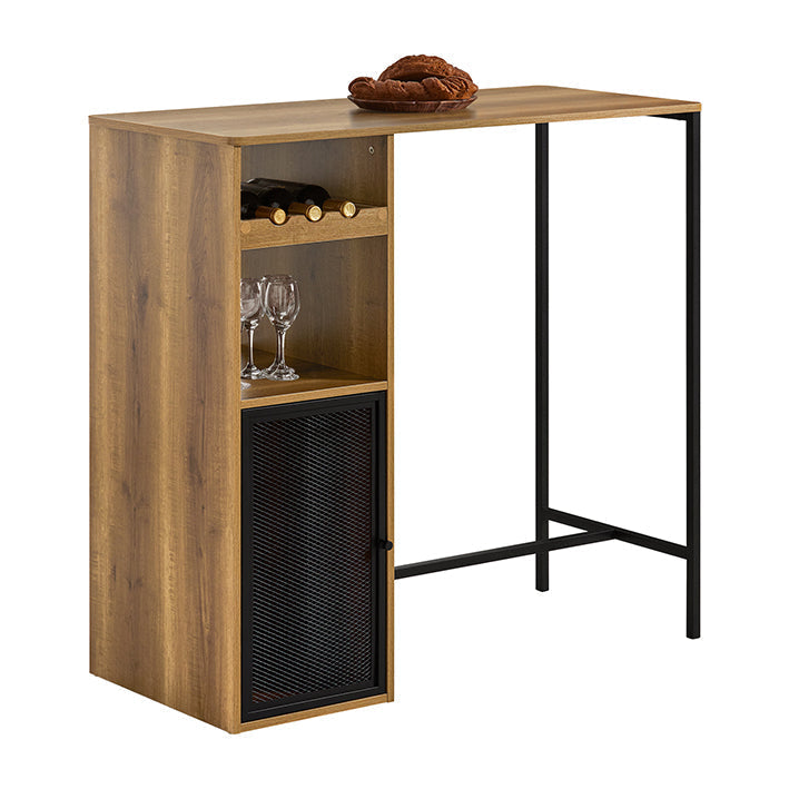 Moderne Bartafel - Keukeneiland - Eettafel - Industrieel Ontwerp - Ruime Opbergruimte - Wijnglashouders - Flessenrek - 110cm x 105cm x 50cm