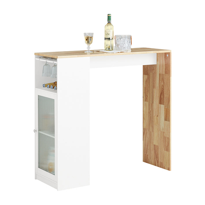 Bartafel - Eettafel - Keukentafel - MDF & Rubberhout - Wijnglashouder - Ruime opbergruimte - Eenvoudige montage - 108 cm x 105 cm x 40 cm