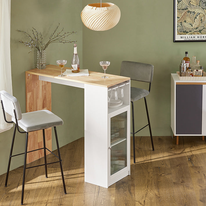Bartafel - Eettafel - Keukentafel - MDF & Rubberhout - Wijnglashouder - Ruime opbergruimte - Eenvoudige montage - 108 cm x 105 cm x 40 cm