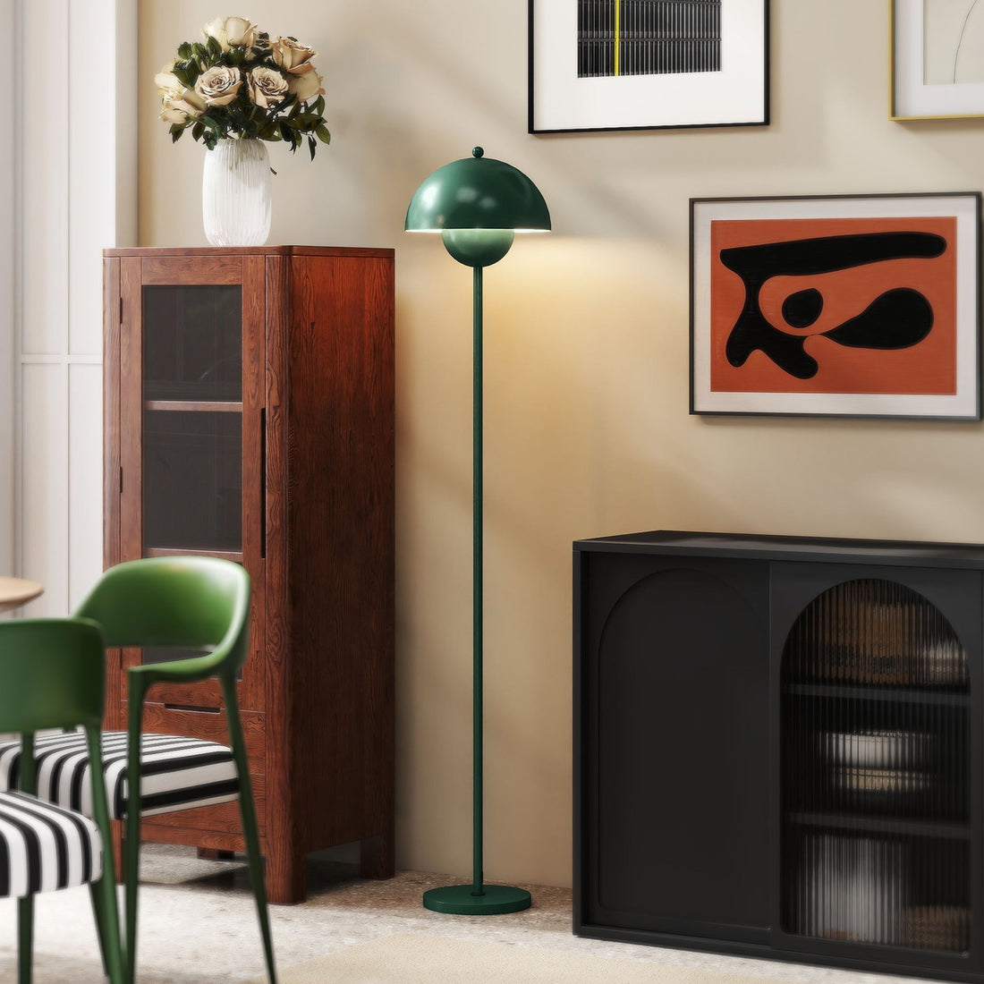 Vloerlamp met ronde kap en voetschakelaar | Kleur: Groen | Afmetingen: 30x30x155 cm