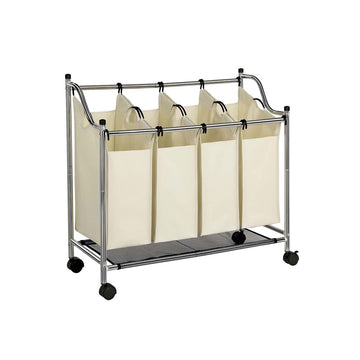 Wasmand op wielen - 4 vakken - 4 uitneembare stoffen zakken - Beige