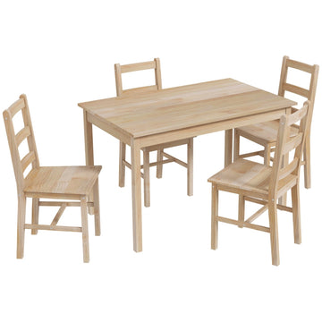 5-delige eettafelset met 4 stoelen | Kleur: Natuurlijk hout | Afmetingen: 73x118x75 cm