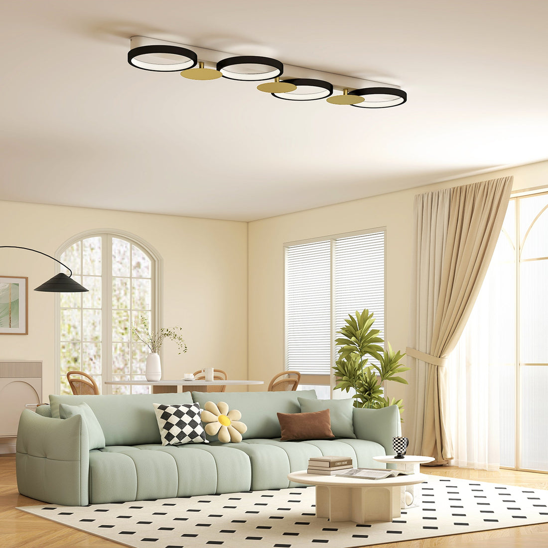 LED plafondlamp 38W met 4 lichtpunten | Kleur: Zwart, goud | Afmetingen: 31x100x7 cm