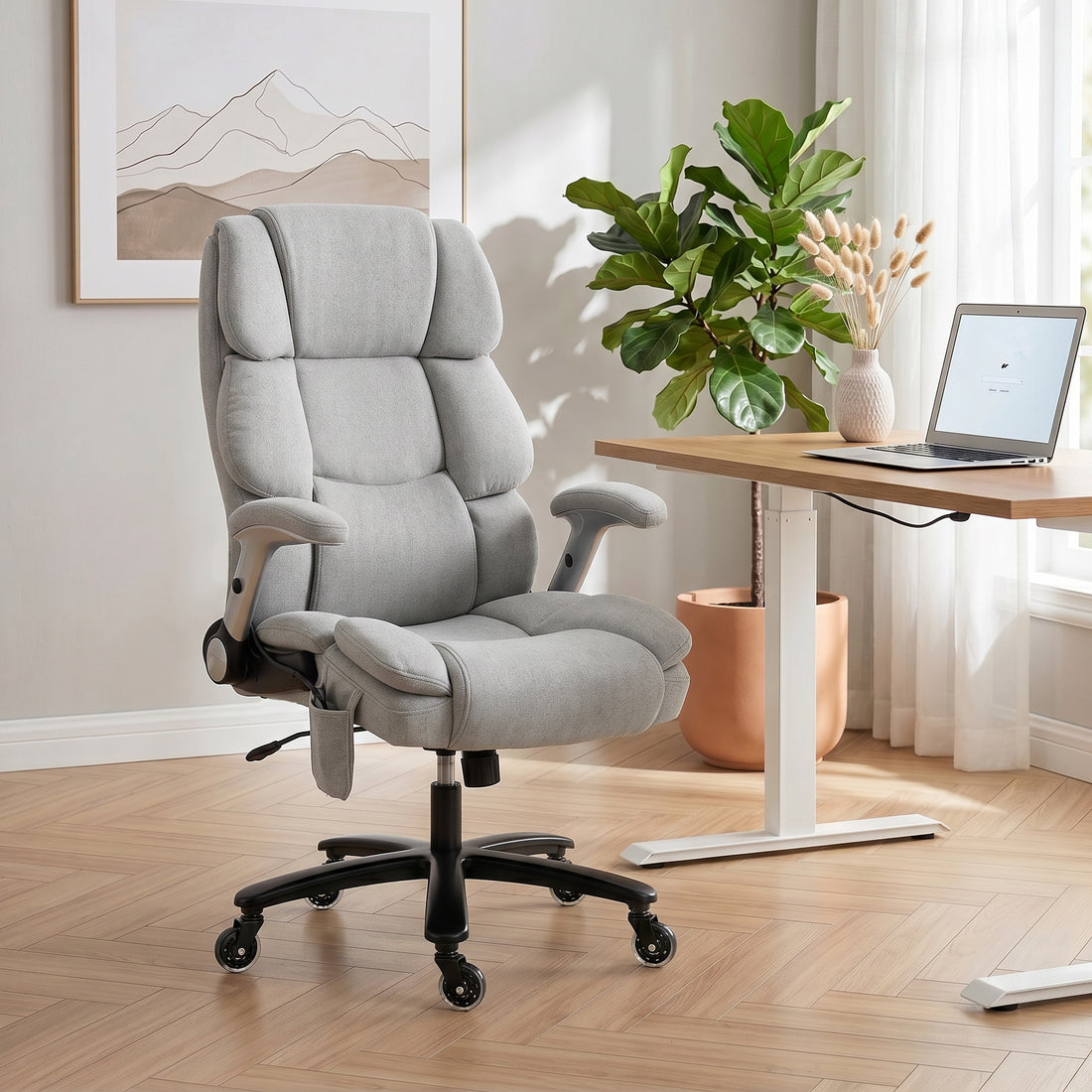 Bürostuhl mit Airbag-Lordosenstütze | Farbe: Hellgrau | Abmessungen: 70x82x114-122 cm
