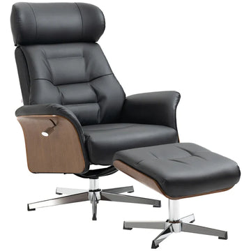 Relaxfauteuil met voetenbank, 360° draaibaar | Kleur: Zwart | Afmetingen: 80x84x108 cm