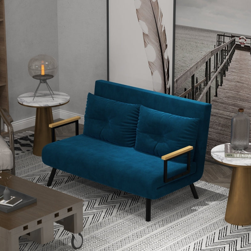 2-zits fluwelen slaapbank met slaapfunctie | Kleur: Blauw | Afmetingen: 73x102x81 cm