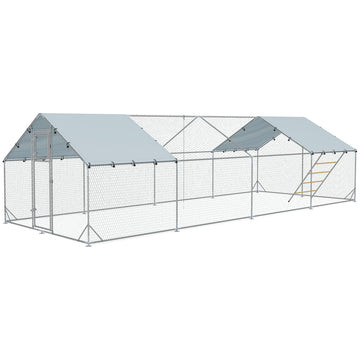 Kippenren voor 24-30 kippen - Ruime buitenren | Kleur: Zilver | Afmetingen: 300x800x195 cm