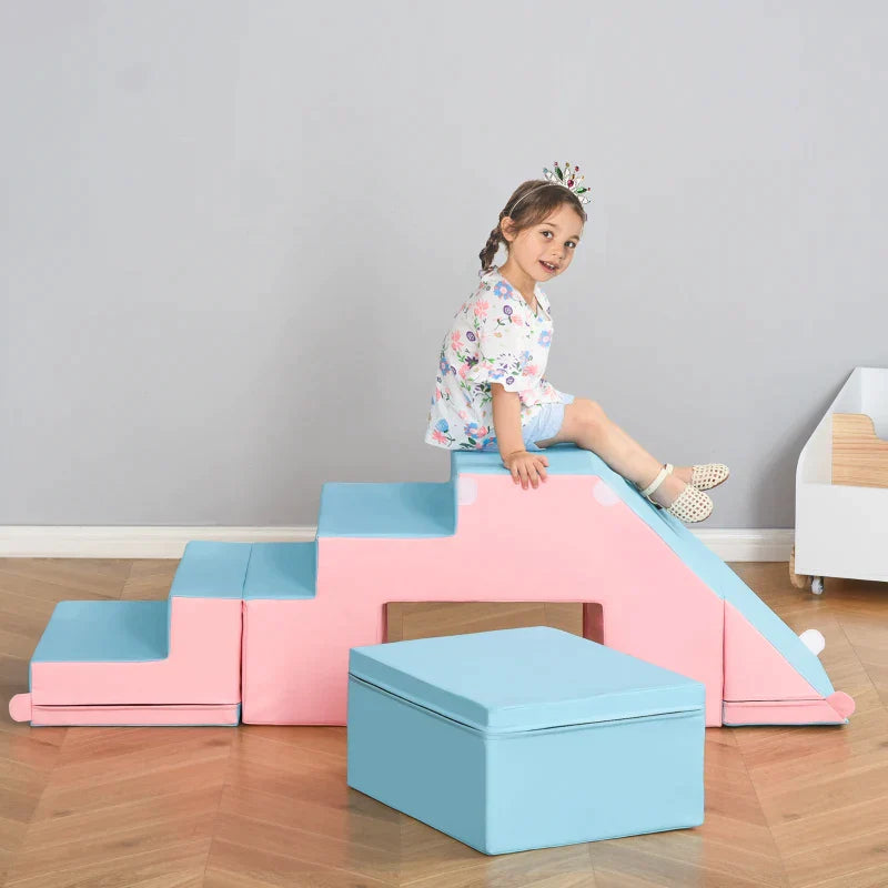 Zachte klim- en glijspeelset voor peuters | Kleur: Roze + Blauw | Afmetingen: 49x86x47 cm
