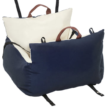 Hondenautostoel voor honden tot 5 kg | Kleur: Blauw + Bruin | Afmetingen: 53x49x36 cm