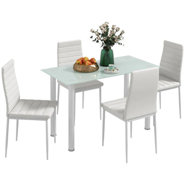 Eettafelset met 4 stoelen | 5-delige eetkamerset | Kleur: Wit | Afmetingen: 60x120x75 cm