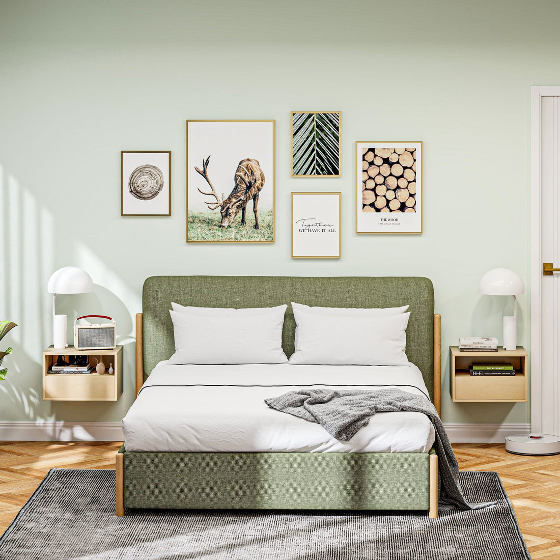 2-delat väggmonterat sängbordset - Sängbord | Färg: Brun | Mått: 45x35x27,5 cm