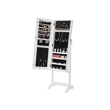 Sieradekast met passpiegel en meerdere vakken, wit, 41,1 x 36,5 x 151,5 cm