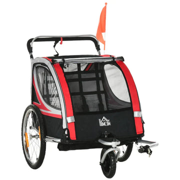 2-in-1 kinderfietskar en wandelwagen | Kleur: Rood+Zwart | Afmetingen: 75x142x101 cm