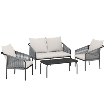 4-delige Polyrattan loungeset met 2 fauteuils en tafel | Kleur: Khaki | Afmetingen: 118x66x65 cm