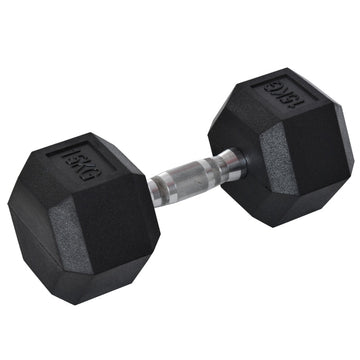 Hexagonale dumbbell - Rubberen halter | Kleur: Zwart | Afmetingen: 15,5x15,5x10,4 cm