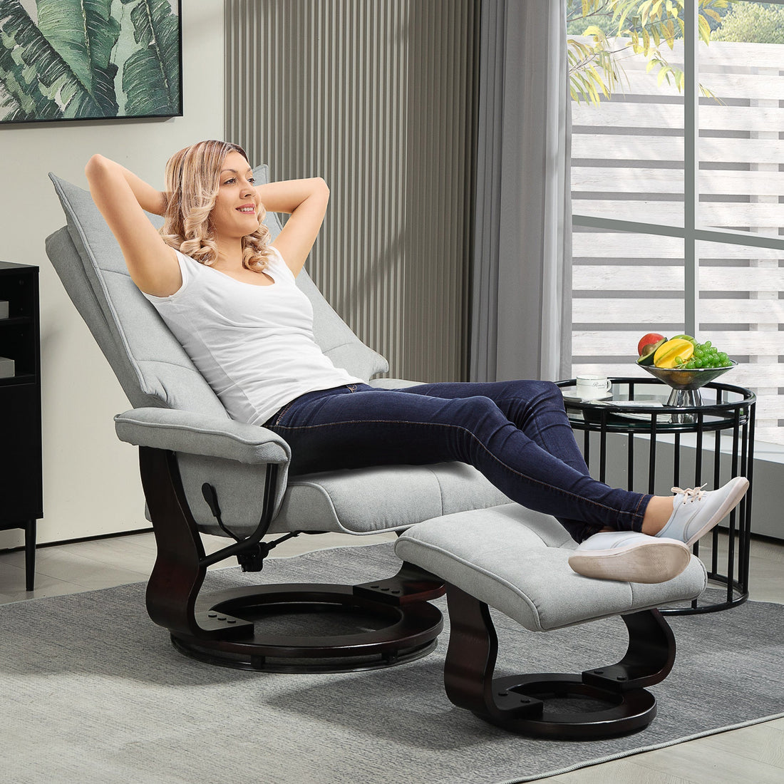 Relax-Sessel mit Hocker - Dreh- und verstellbar | Farbe: Grau | Maße: 81x87x113 cm