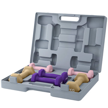 Stalen dumbbellset 6-delig - Gekleurde gewichten | Kleur: Paars, Bruin