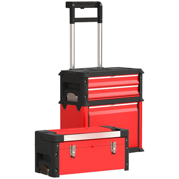 3-delige gereedschapskist | Kleur: Rood, Zwart | Afmetingen: 32x52x72 cm