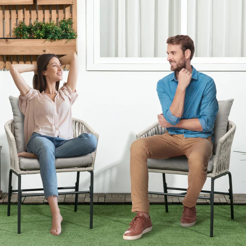 Set van 2 tuinstoelen - Boho loungestoelen | Kleur: Grijs+Beige | Afmetingen: 57x60x71 cm