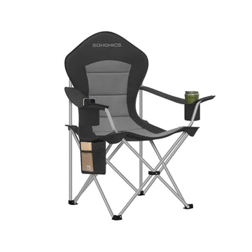 Campingstoel met hoge rugleuning en brede zitting | Zwart-grijs | 93x61x108 cm