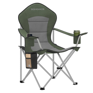 Campingstoel met hoge rugleuning en brede zit | Groen-grijs | 93x61x108 cm