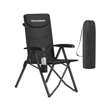 Vouwbare campingstoel met verstelbare rugleuning | Zwart | 60x70x110 cm