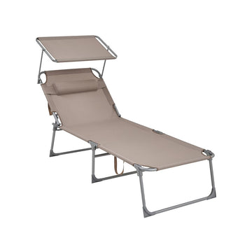 Ligbed voor buiten - inklapbaar, verstelbaar, met zonnedak - taupe - 71 x 200 x 38 cm