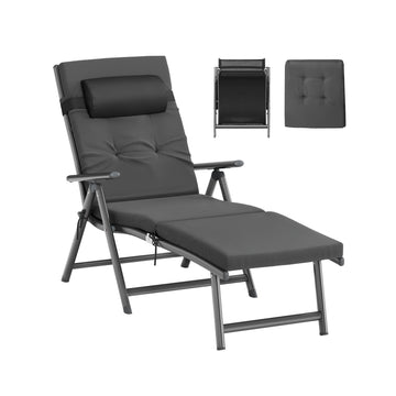 Opklapbare ligstoel met verstelbare rugleuning en 6 cm kussen | Leigrijs | 183x58x97 cm