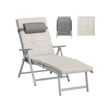 Opvouwbare ligstoel met verstelbare rugleuning en 6 cm dik kussen | Zandbeige | 183x58x97 cm