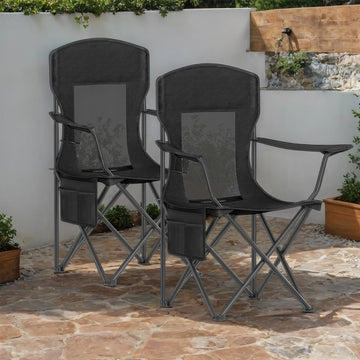 Campingstoelen 2-delige set, klapstoelen voor buiten en vissen | Zwart | 86,5x51,5x97 cm