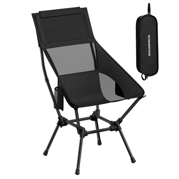 Campingstoel strandstoel verstelbaar inklapbaar met hoofdsteun tot 150 kg | Zwart | 56x58x97 cm
