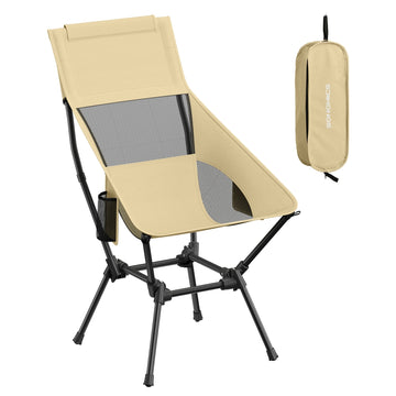 Camping- en strandstoel verstelbaar inklapbaar met hoofdsteun tot 150 kg | Bruin | 56x58x97 cm