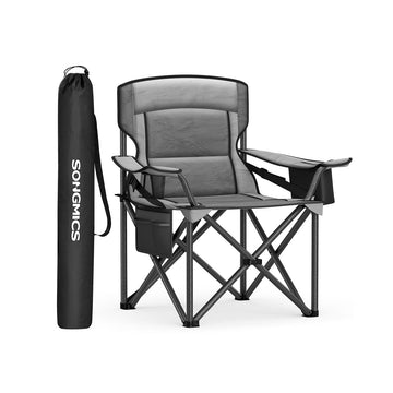 Campingstoel met bekerhouder en schuimvulling | Leigrijs | 95x63x99,5 cm