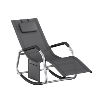 Schommel-ligstoel met verstelbare hoofdsteun en zijvak | Donkergrijs | 56,2x151x97,3 cm