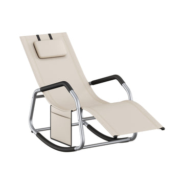 Schommelligstoel met verstelbare hoofdsteun en zijvak | Beige | 56,2x151x97,3 cm