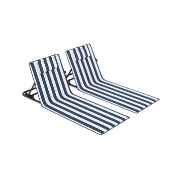 Strandstoel 2-delige set klapbaar | Blauw-wit gestreept | 158x55 cm