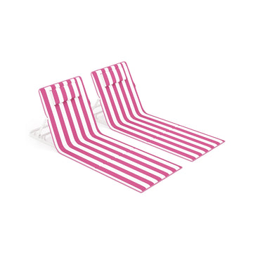 2-delige set inklapbare strandstoelen | Pink-wit gestreept | 55x158 cm