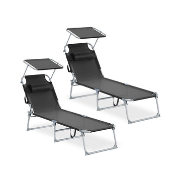 Set van 2 inklapbare ligbedden met verstelbare rugleuning | Zwart | 53x189x28,5 cm