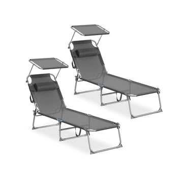 Set van 2 inklapbare ligbedden met verstelbare rugleuning | Grijs | 53x189x28,5 cm
