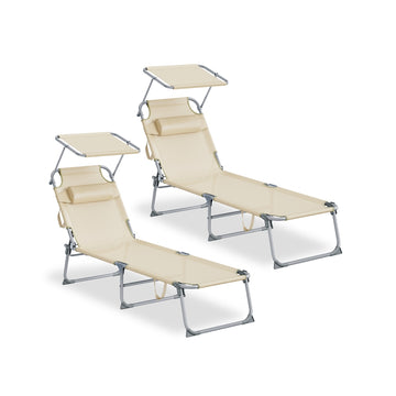 2-delige set inklapbare ligbedden met verstelbare rugleuning | Beige | 53x189x28,5 cm