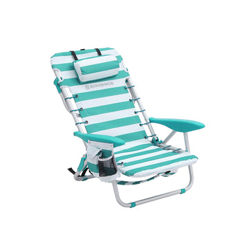Strandstoel met afneembare hoofdsteun | Groen-wit gestreept | 63x68x75 cm