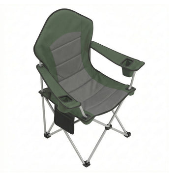 Opvouwbare outdoorstoel met brede zitting en hoge rugleuning | Groen-grijs | 93x61x108 cm