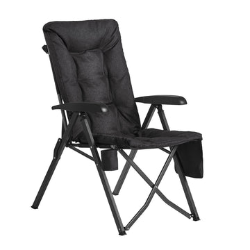 Verstelbare campingstoel, rugleuning 95 tot 150 graden, 6 cm vulling | Zwart | 59,5x70x110 cm