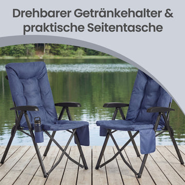 Verstelbare campingstoel met rugleuning 95°-150° en 6 cm vulling | Blauw | 59,5x70x110 cm