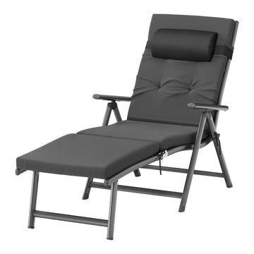 Opvouwbare ligstoel met afneembaar hoofdkussen | Grijs | 183x58x97 cm