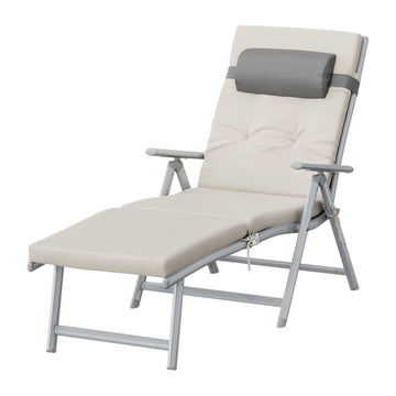 Klapbare zonnebed-ligstoel met afneembaar hoofdkussen | Beige | 183x58x97 cm